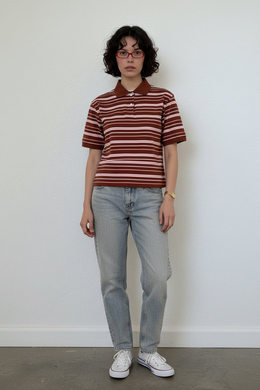 Women’s Striped Short Sleeve Polo T Shirt