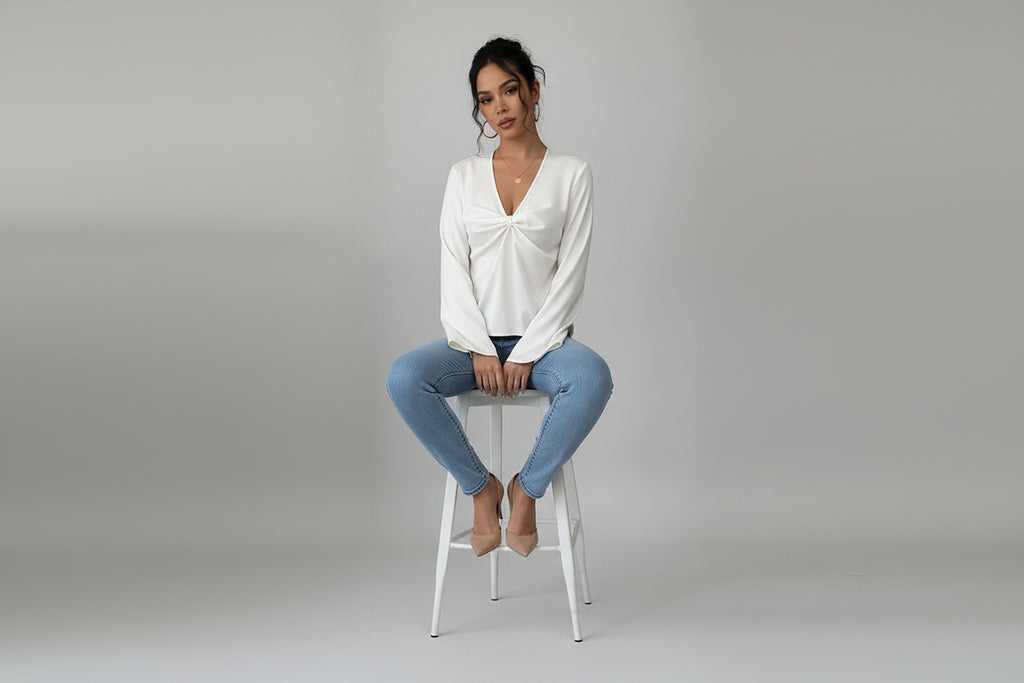 Women’s Twisted Satin Texture Shirt Long Sleeve Pleated Elegant Top