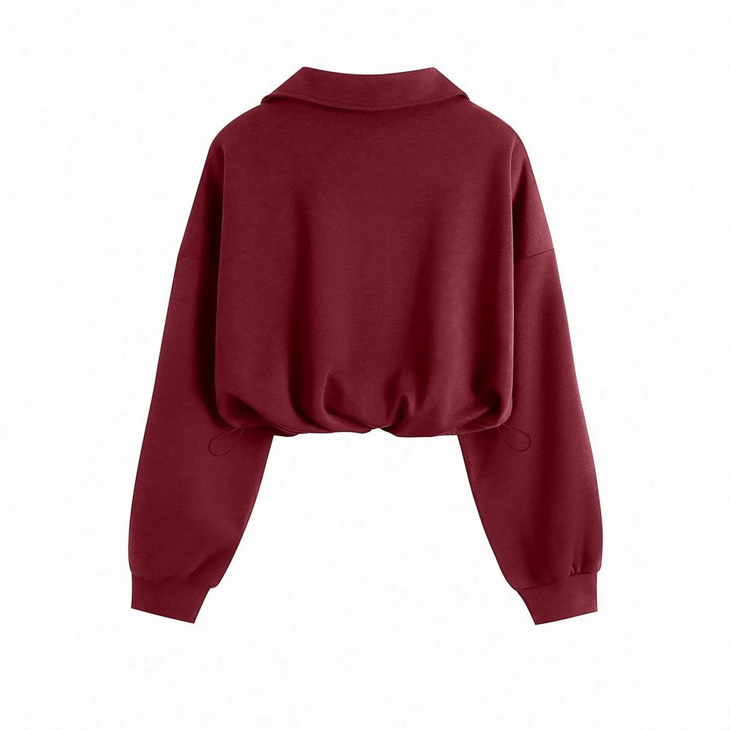 Lapel-collar Waist-cinching Long-sleeve Hoodie Jacket