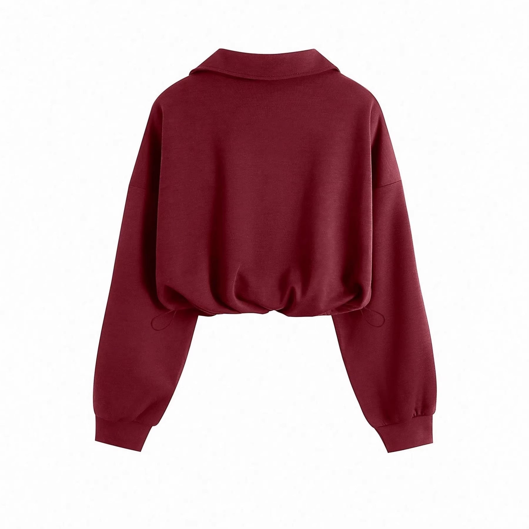 Lapel-collar Waist-cinching Long-sleeve Hoodie Jacket