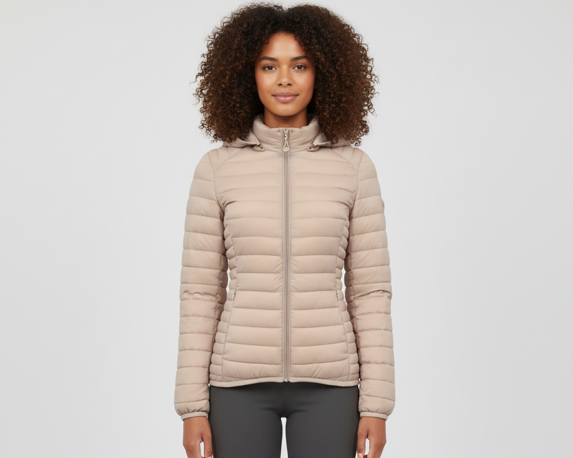 Beige puffer jacket - full body front