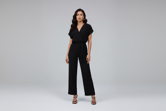 Black wrap jumpsuit - full body front