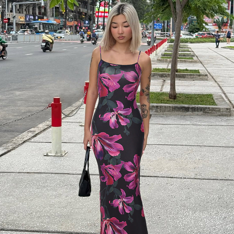 Women's Fashionable Printed Slim-fit Slip Dress
