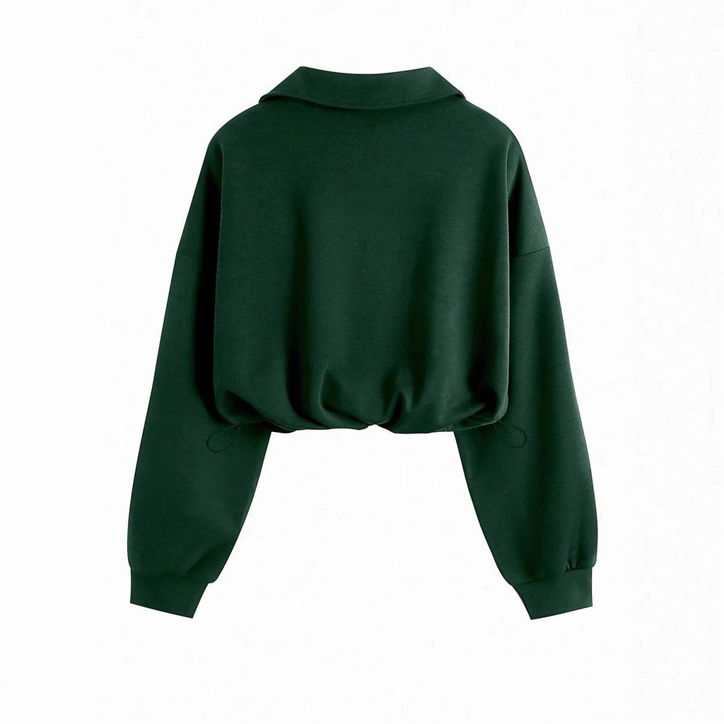 Lapel-collar Waist-cinching Long-sleeve Hoodie Jacket