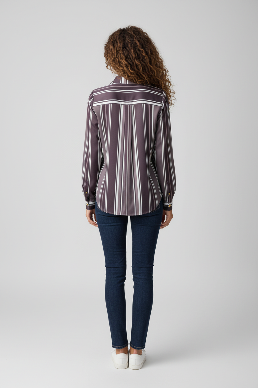 Grey striped shirt - full body back