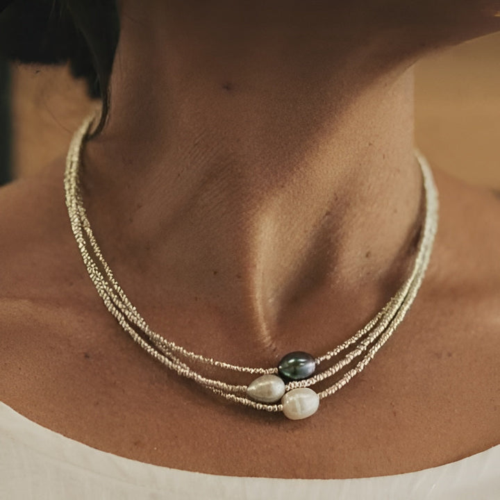 Marvella | Triple Strand Pearl Bead Necklace