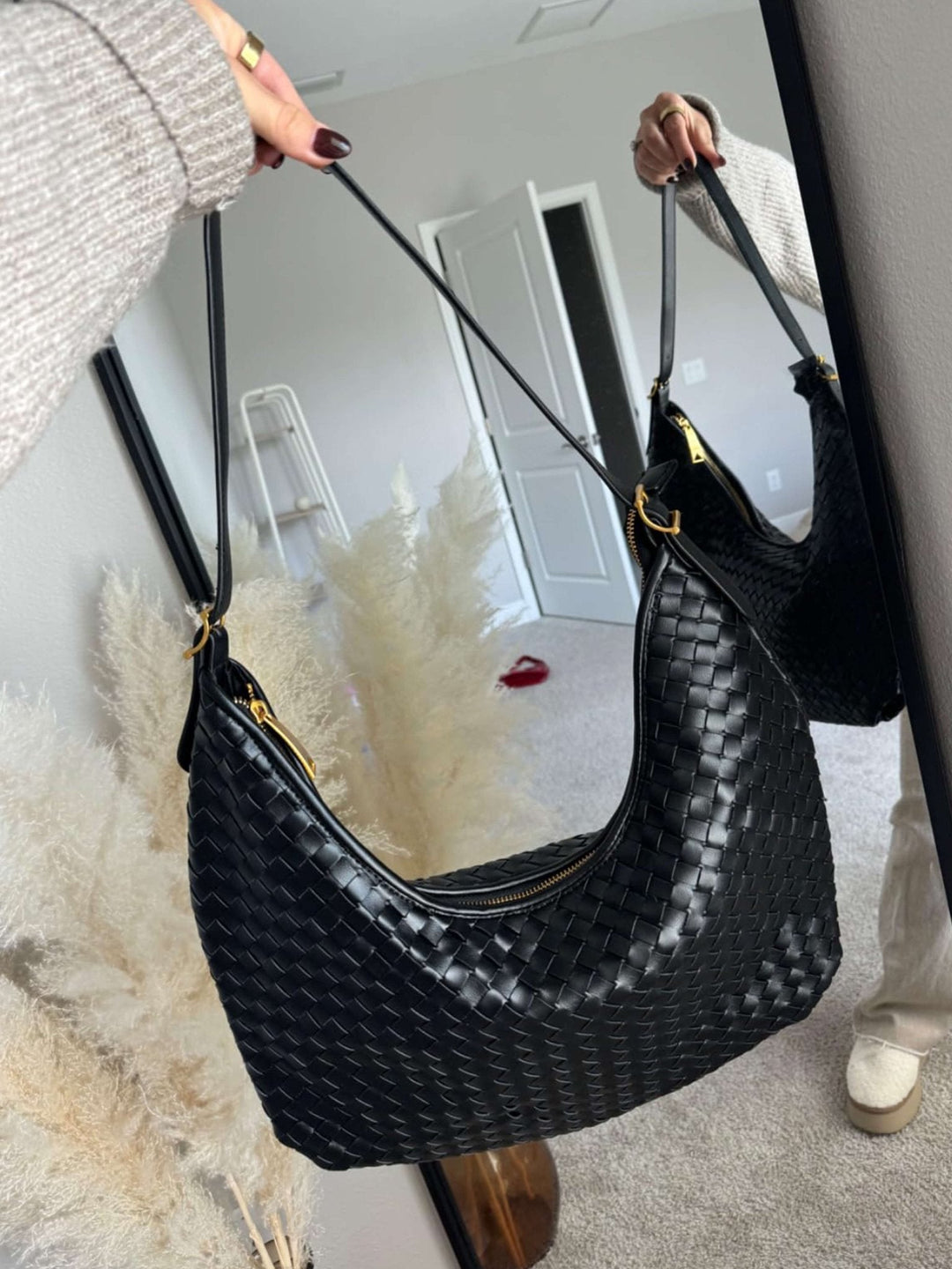 Araminta | Woven Leather Hobo Bag
