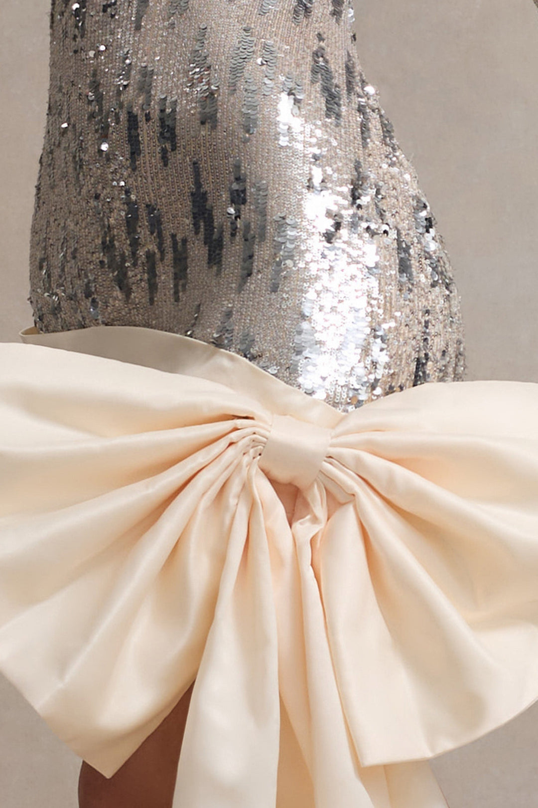 Love Galore | Off-White Sequin Mini Dress With Oversized Satin Bow