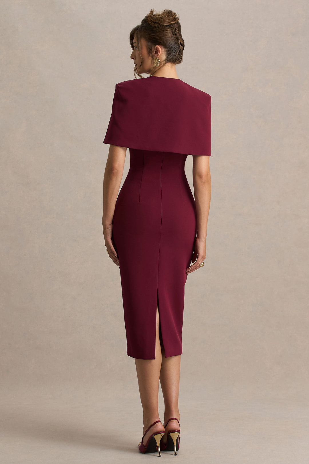 Baylor | Burgundy Midi-Dress With Removable Cape