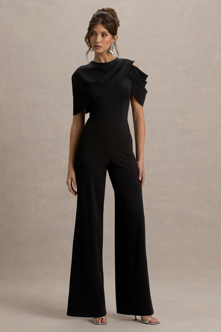 My Destiny | Black Asymmetric Draped Jumpsuit