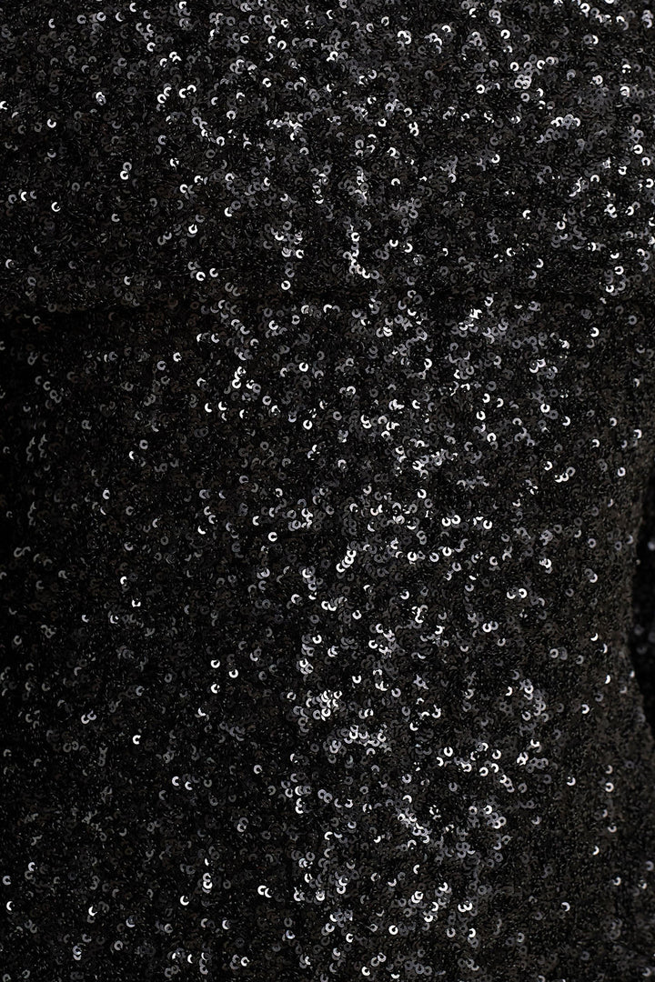 Obsession | Black Sequin Bardot-Neck Maxi Dress With Long Sleeves