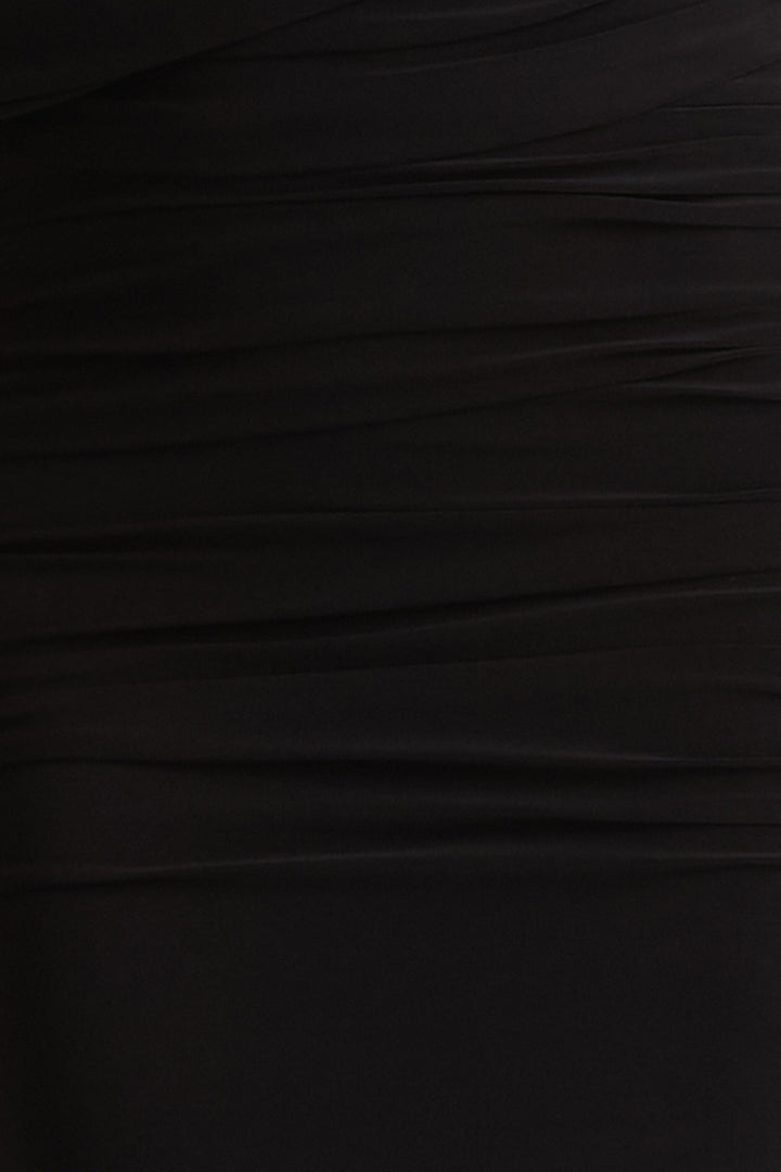 Glitz | Black High-Neck Maxi Dress With Cape Sleeve and Ruched Detail