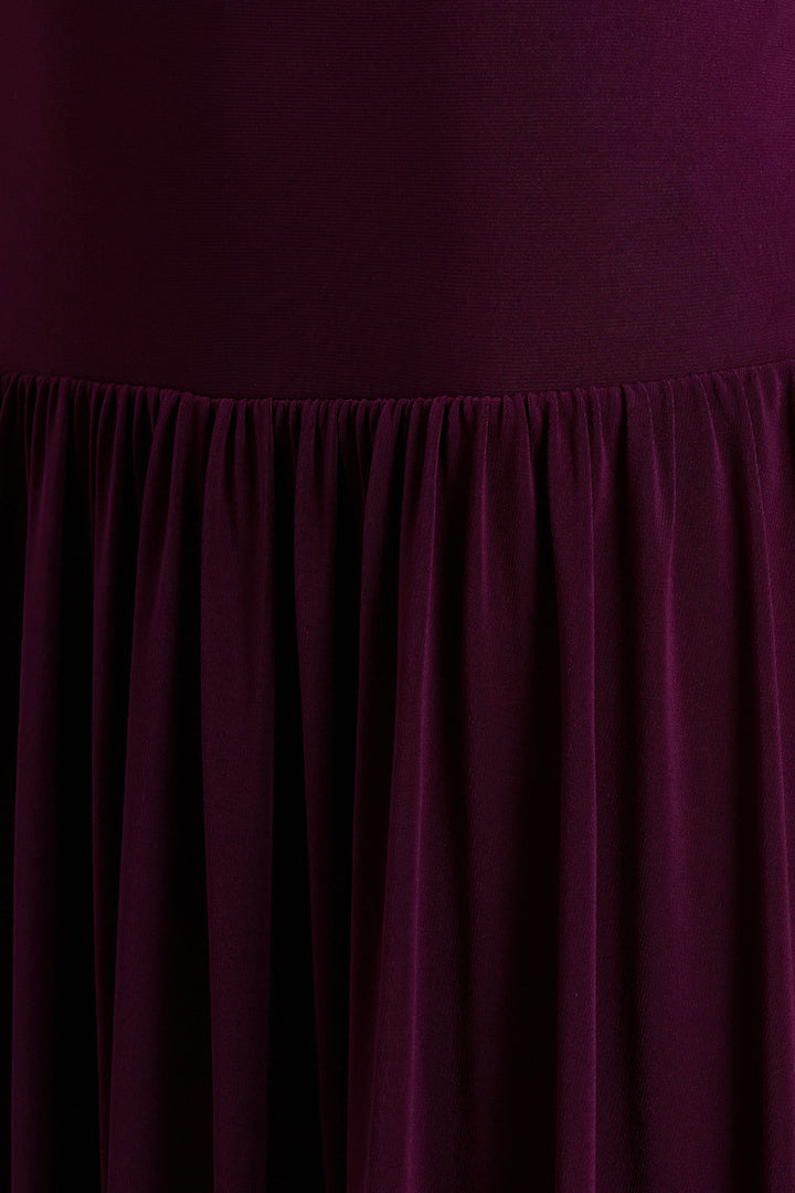 Freesia | Plum Asymmetric-Neck Maxi Dress With Scarf-Detail