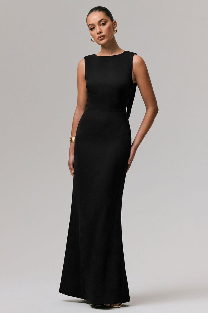 Maxie | Black Round-Neck Maxi Dress With Back Detail