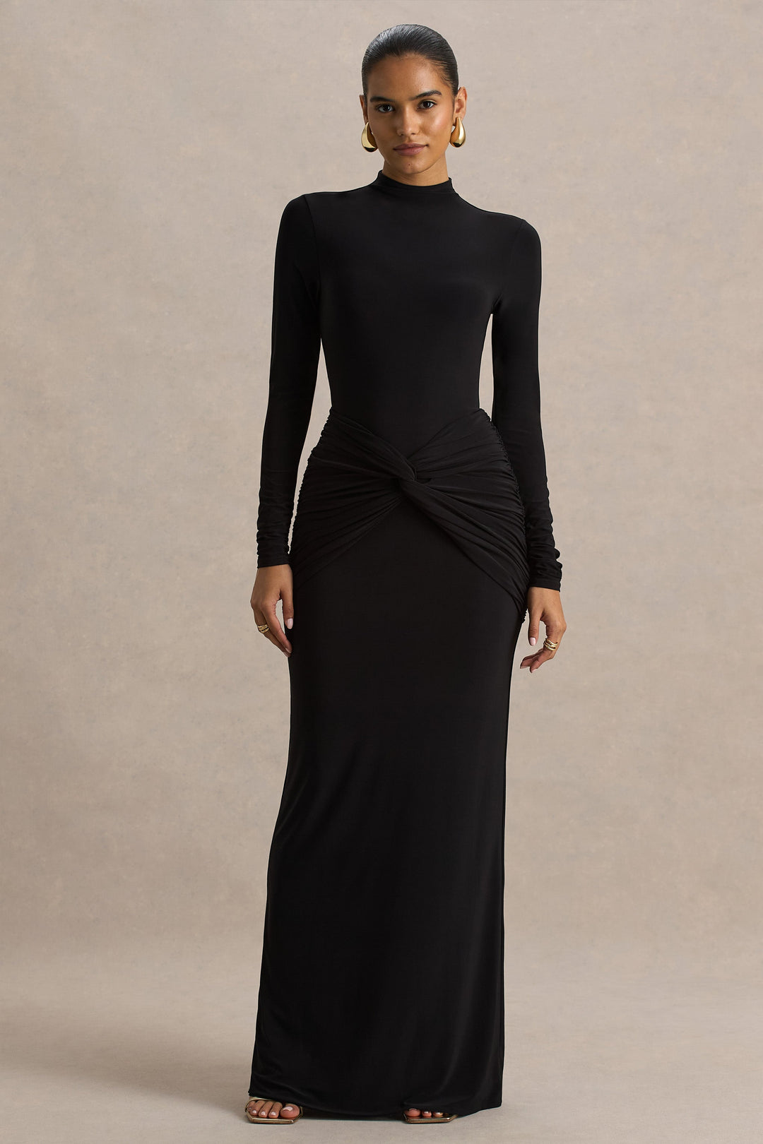 Alula | Black High-Neck Maxi Dress With Twist Detail