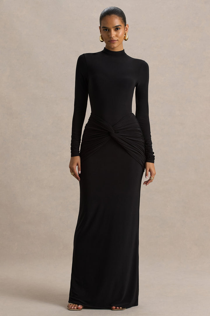 Alula | Black High-Neck Maxi Dress With Twist Detail