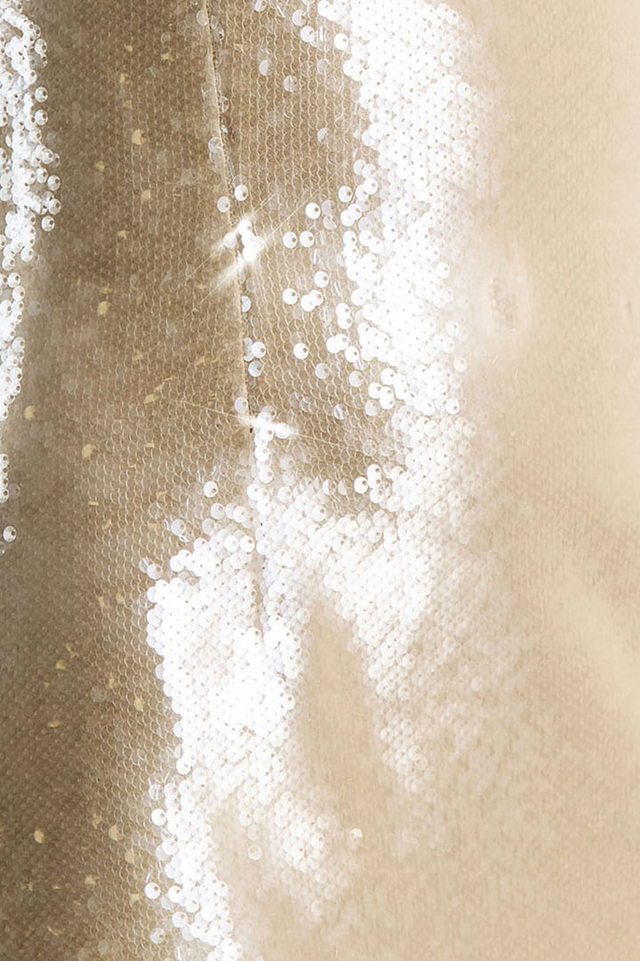 Casandra | Champagne Sequin Bandeau Mini Dress With Satin Trim