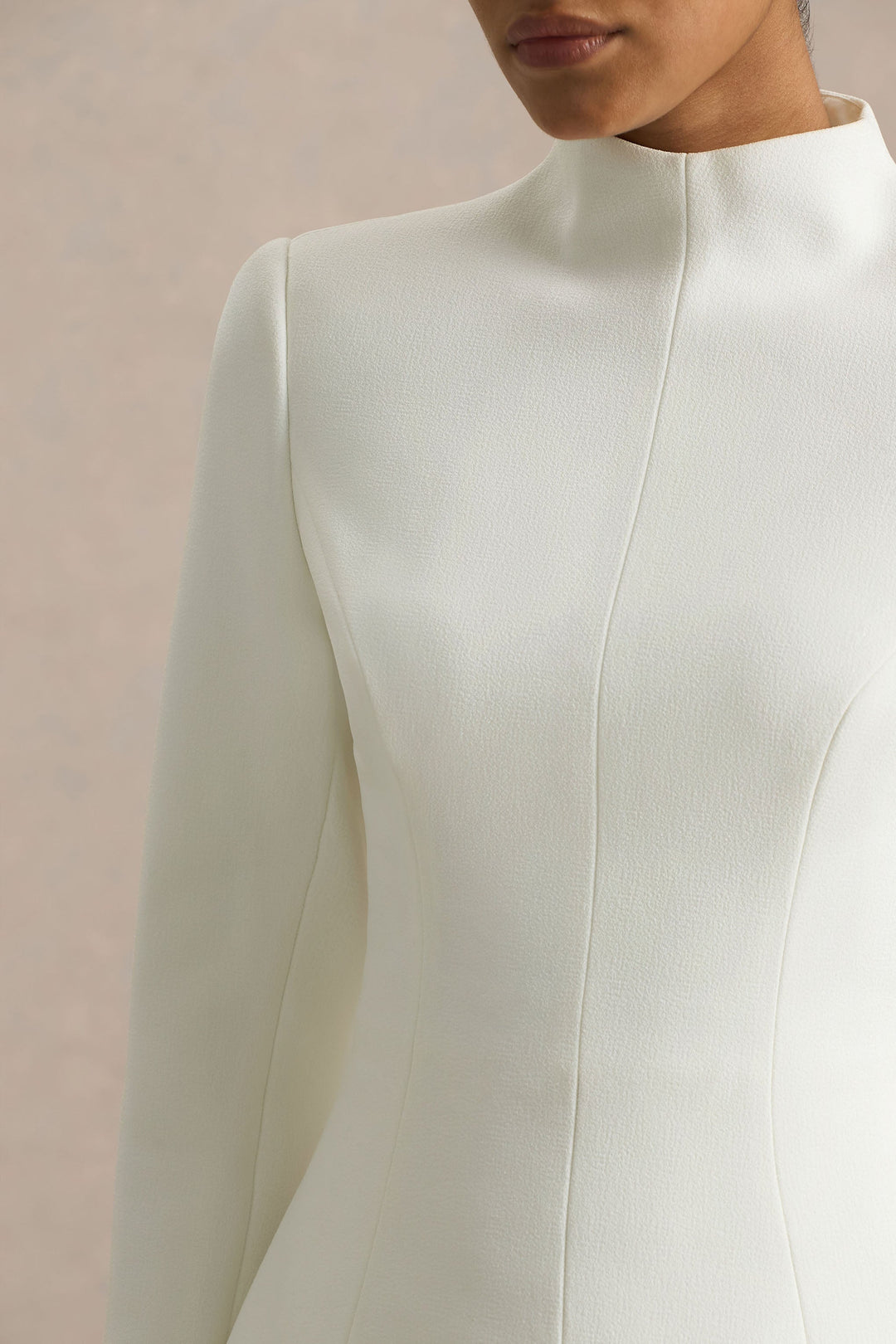 Pepita | Cream High-Neck Tailored Maxi Dress With Drop-Waist And Satin Skirt