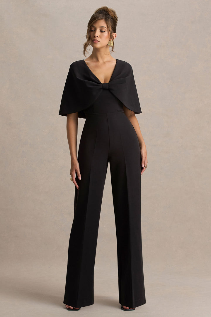 Vivid | Black Plunge-Neck Jumpsuit With Bow-Detail