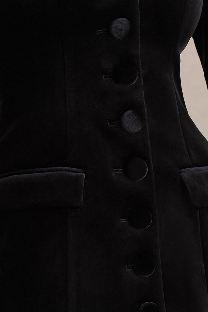 Friya | Black Velvet Sweetheart-Neck Tailored Mini Dress