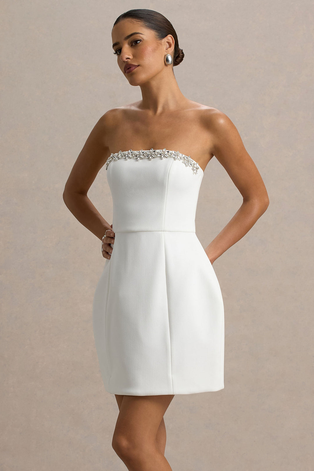 Bobbie | White Embellished Bandeau Mini Dress