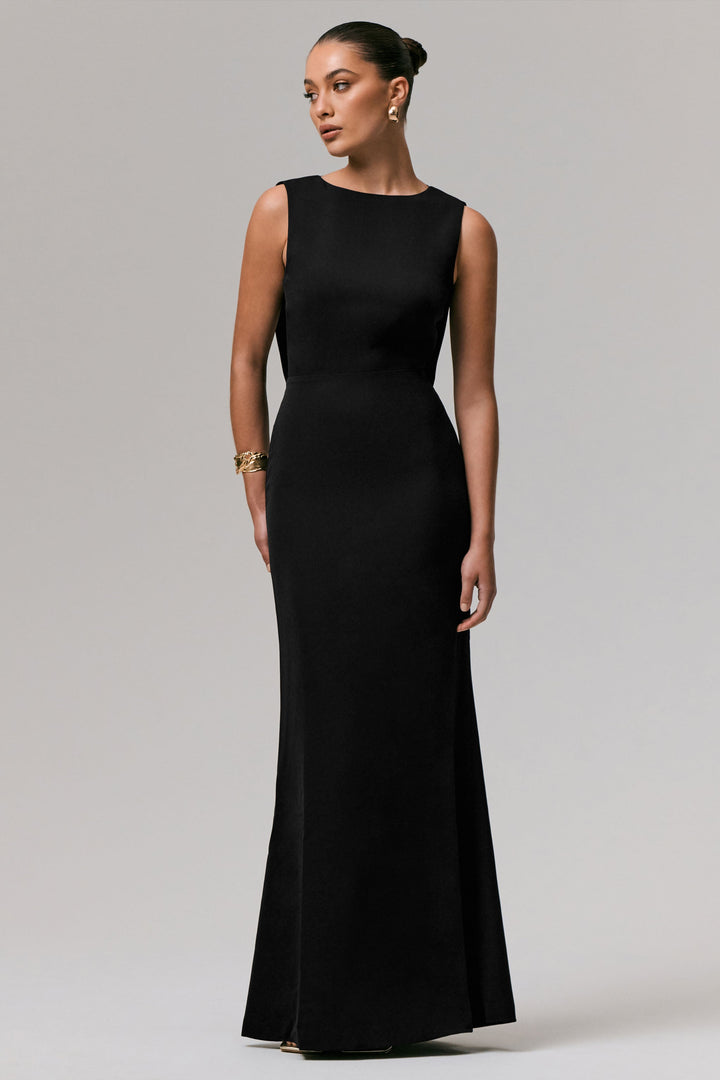 Maxie | Black Round-Neck Maxi Dress With Back Detail