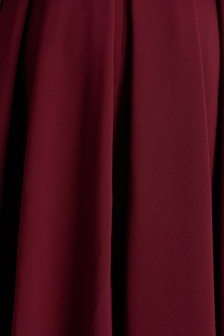 Cosima | Burgundy Bardot-Neck Midi Dress