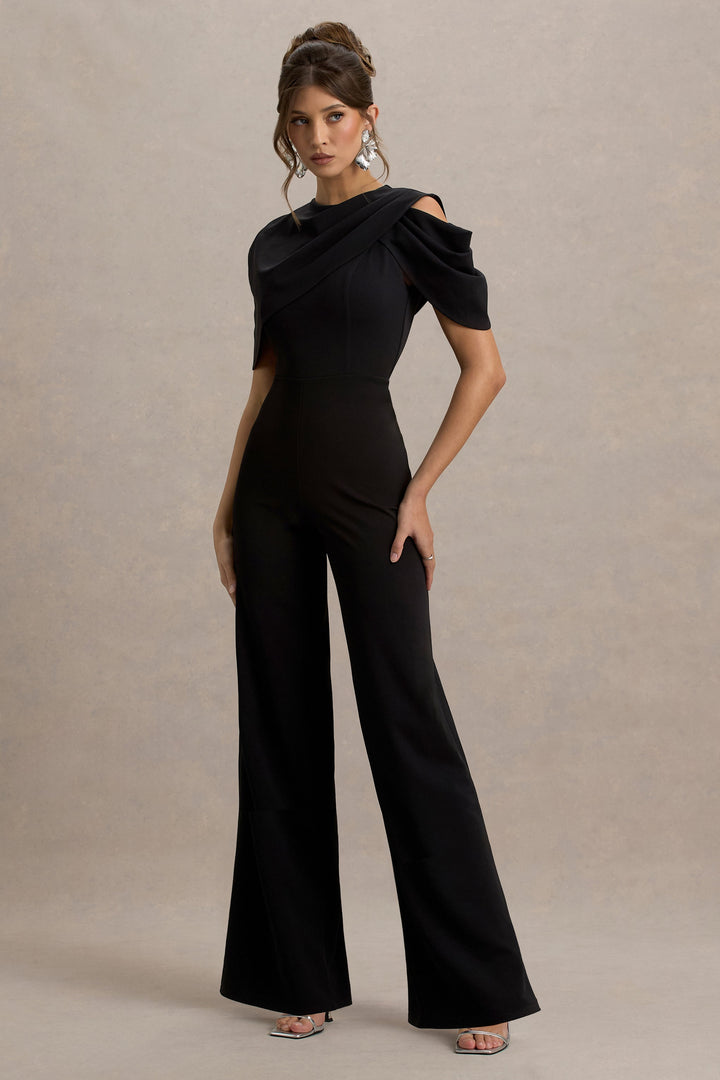 My Destiny | Black Asymmetric Draped Jumpsuit