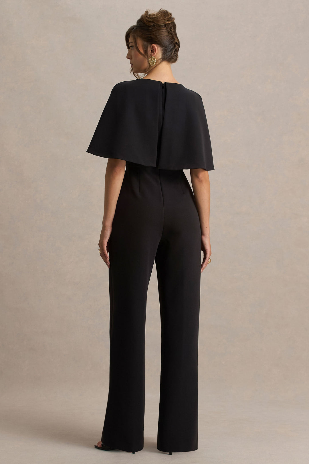 Vivid | Black Plunge-Neck Jumpsuit With Bow-Detail