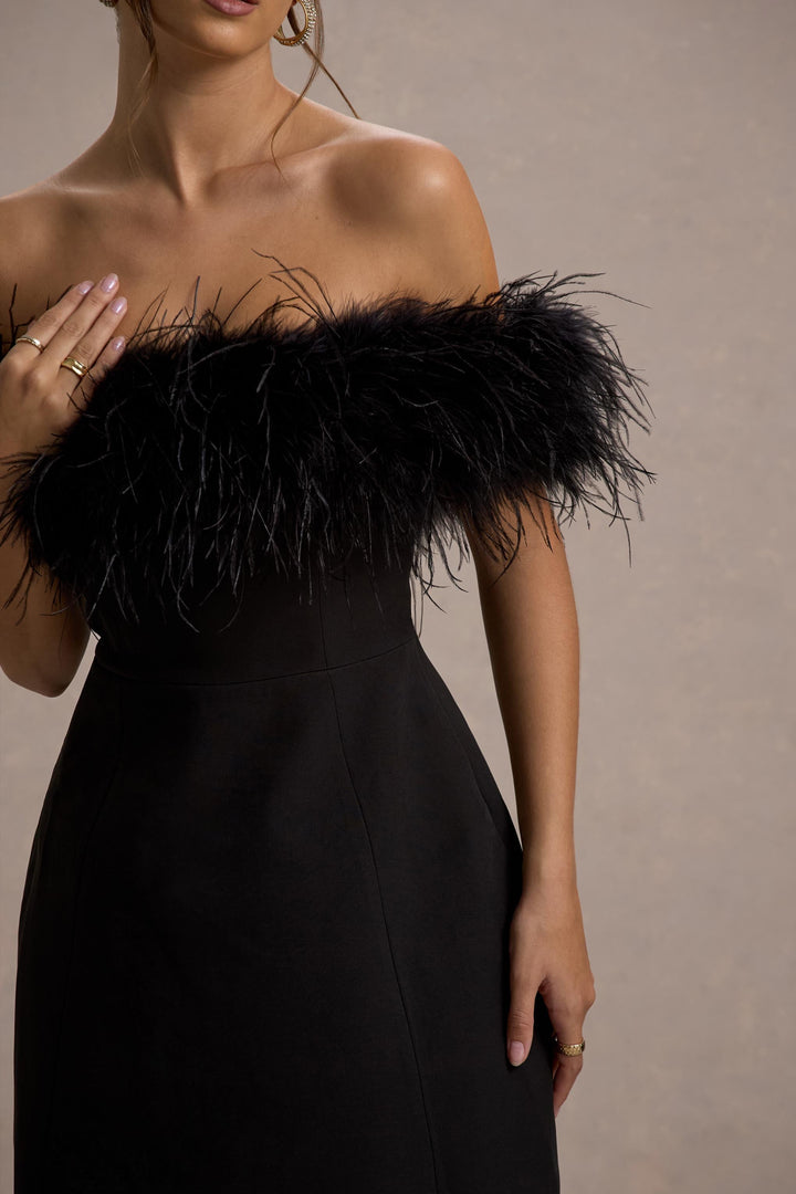 Palace | Black Bardot Mini Dress With Feather Trim