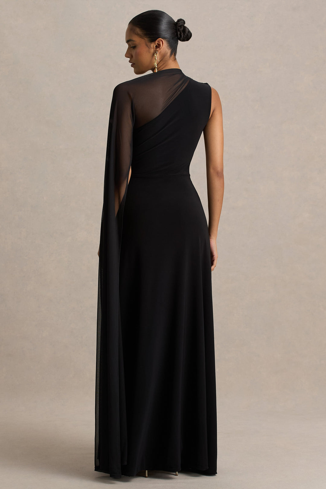 Selena | Black High-Neck Maxi Dress With Cut-Out And Cape Sleeve Detail