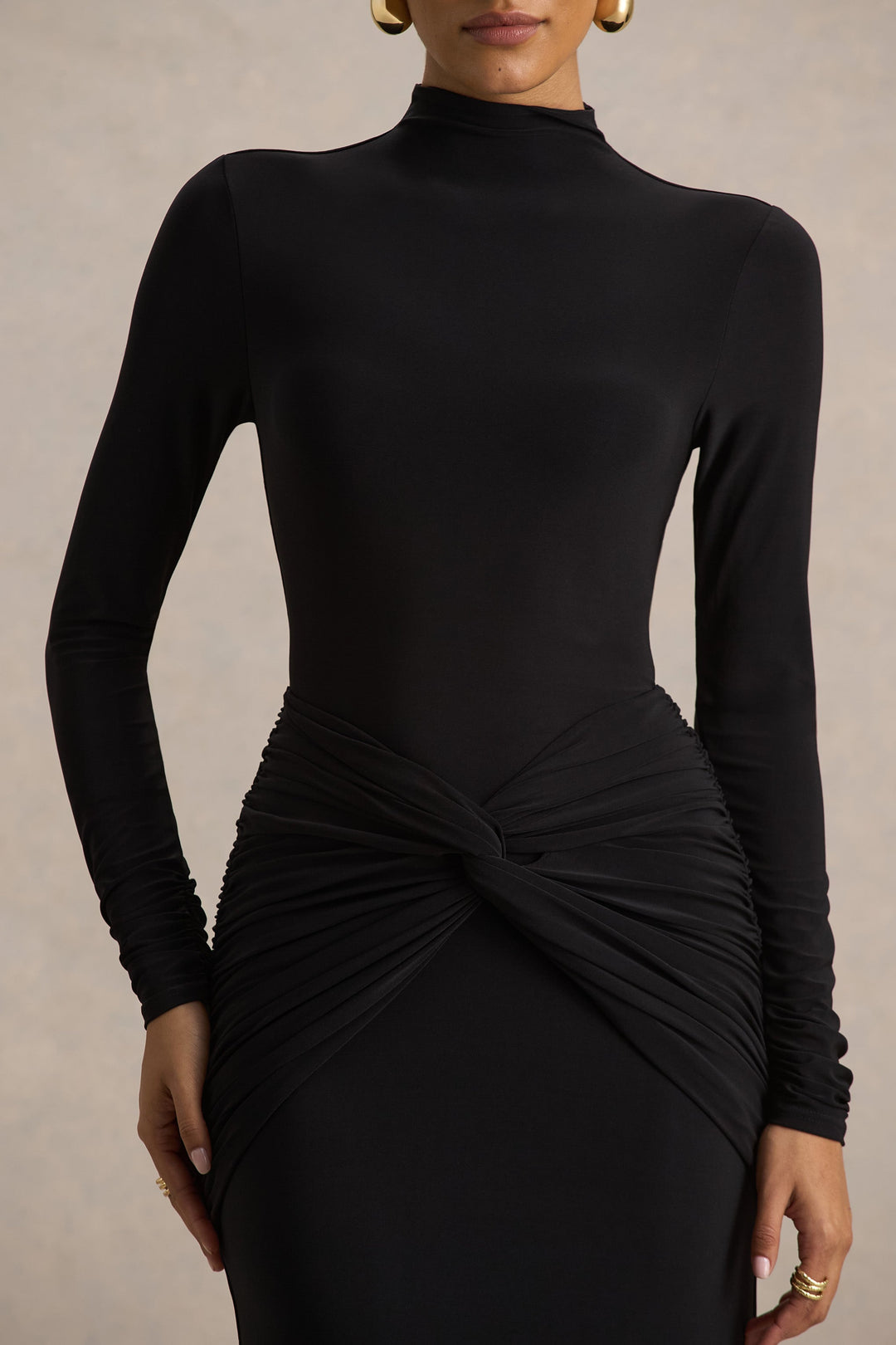 Alula | Black High-Neck Maxi Dress With Twist Detail