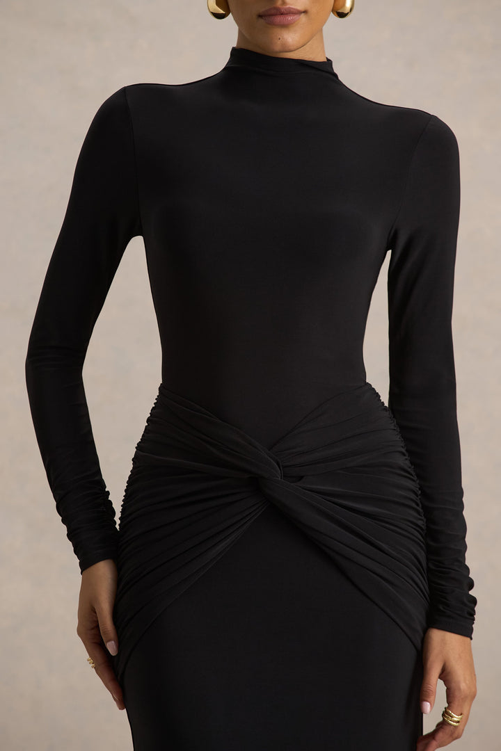 Alula | Black High-Neck Maxi Dress With Twist Detail