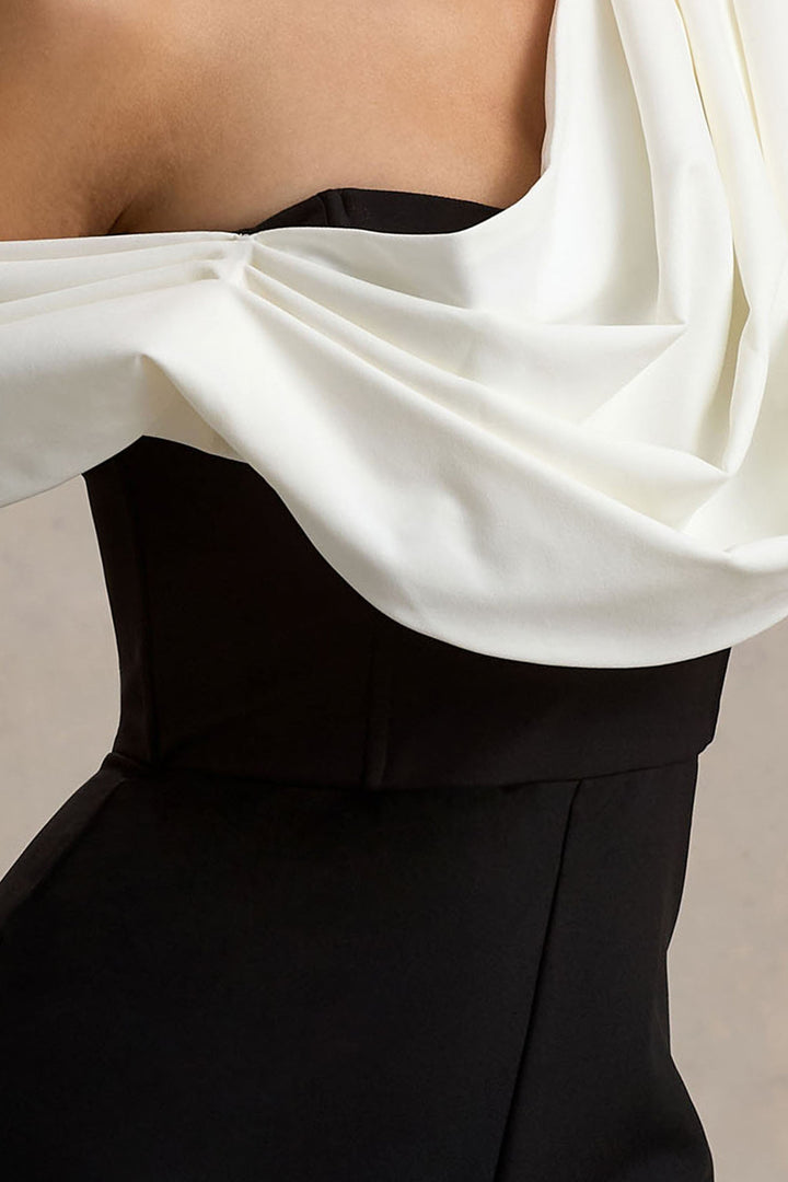 Falling For You | Black & White Asymmetric Draped Jumpsuit