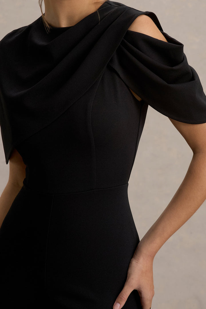My Destiny | Black Asymmetric Draped Jumpsuit