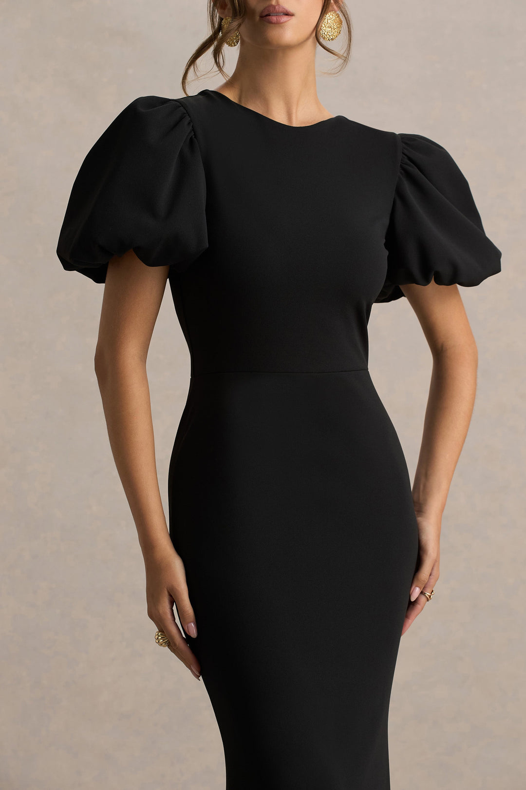 Carolina | Black And White Puff-Sleeve Maxi Dress With Bow Detail