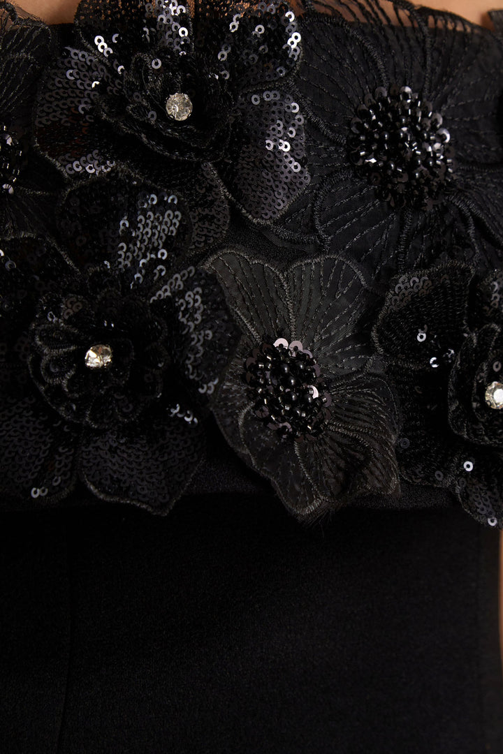 Tempest | Black Halter-Neck Mini Dress With Hand-Embellished Panel