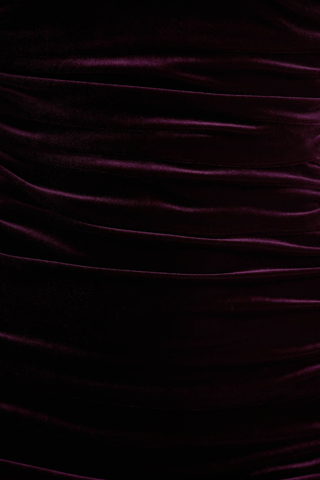 Treat | Burgundy Velvet Asymmetric-Neck Maxi Dress With Ruched Detailing.