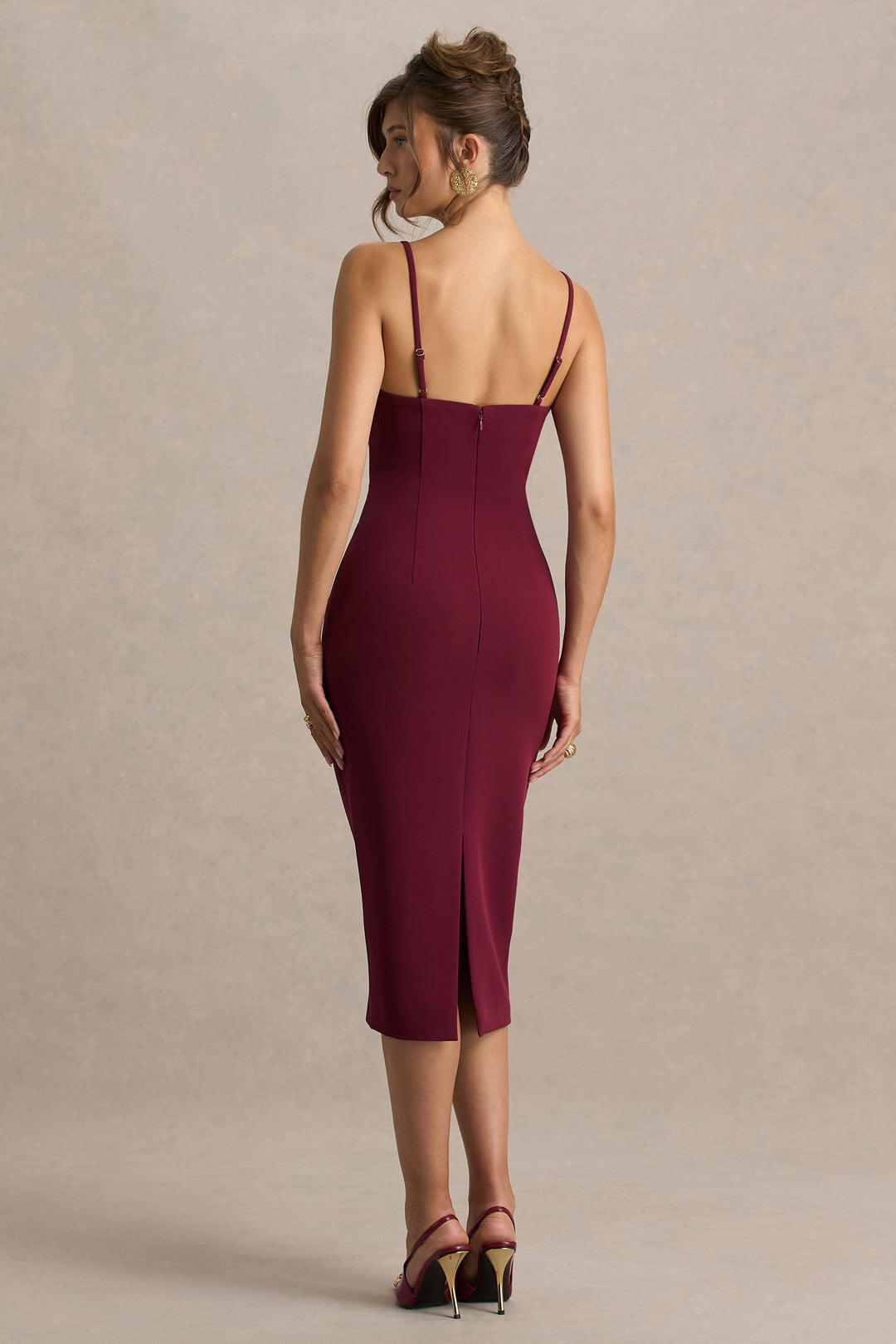 Baylor | Burgundy Midi-Dress With Removable Cape