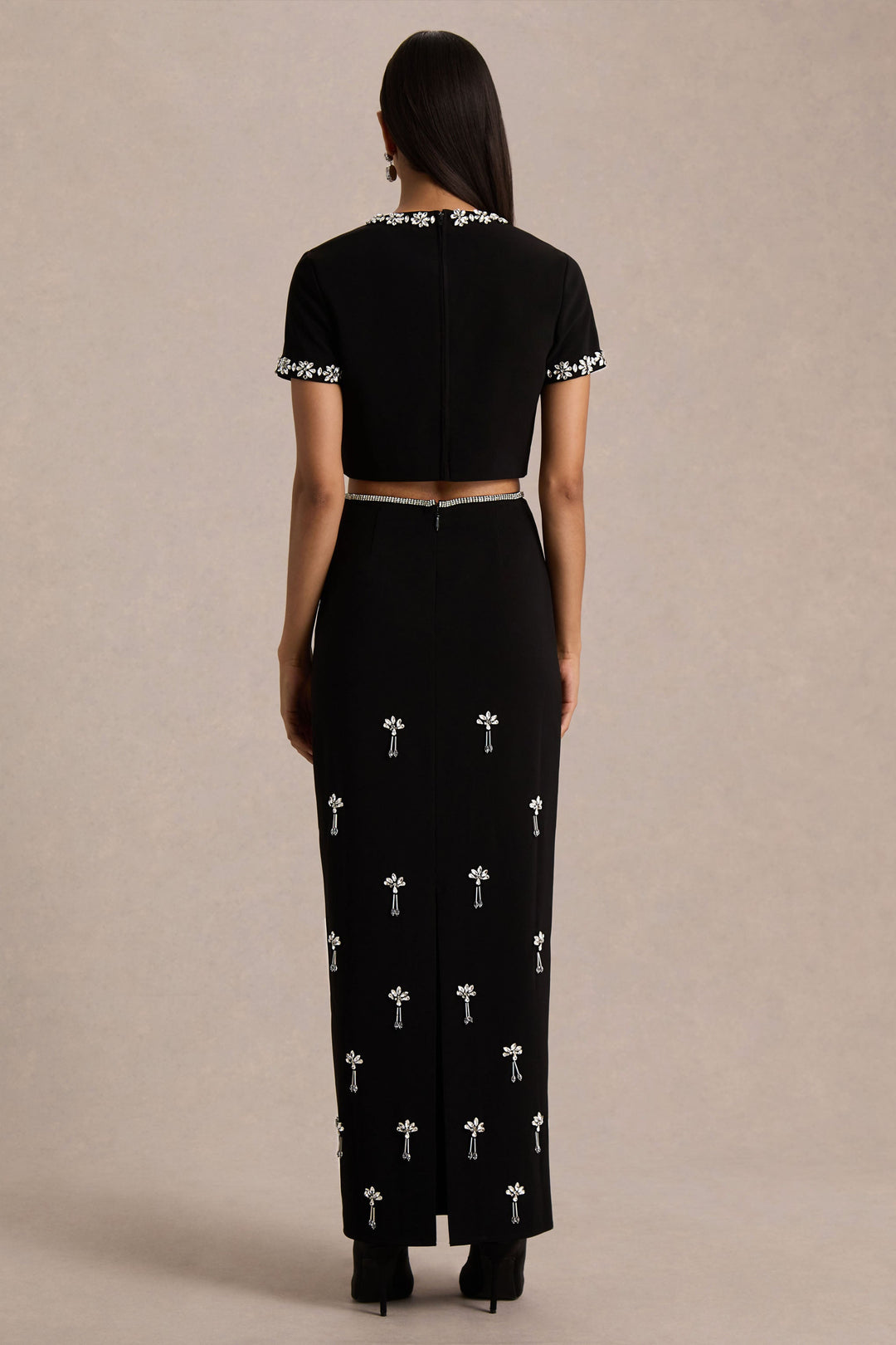 Aven | Black Hand-Embellished Maxi Skirt