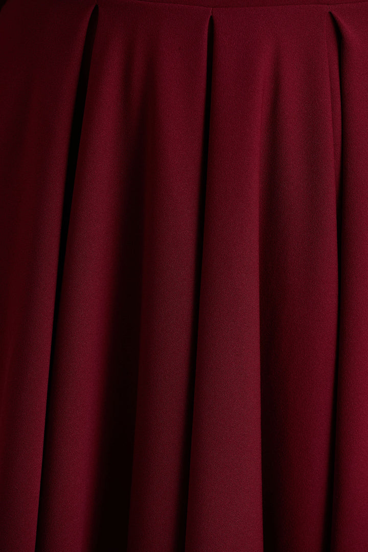 Isabella | Burgundy Bardot-Neck Midi Dress