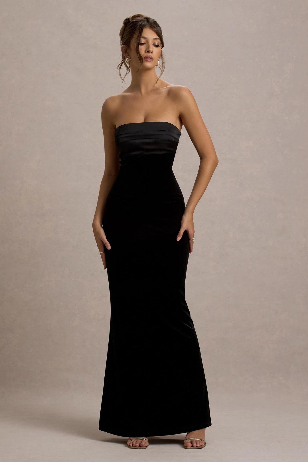 Ambrosi | Black Velvet Bandeau Maxi Dress