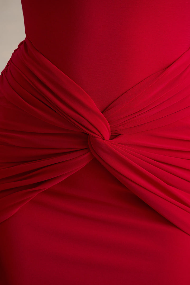 Alula | Red High-Neck Maxi Dress With Twist Detail