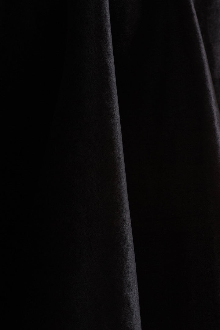 Keeley | Black Asymmetric-Neck Velvet Mini Dress With Bow Detail