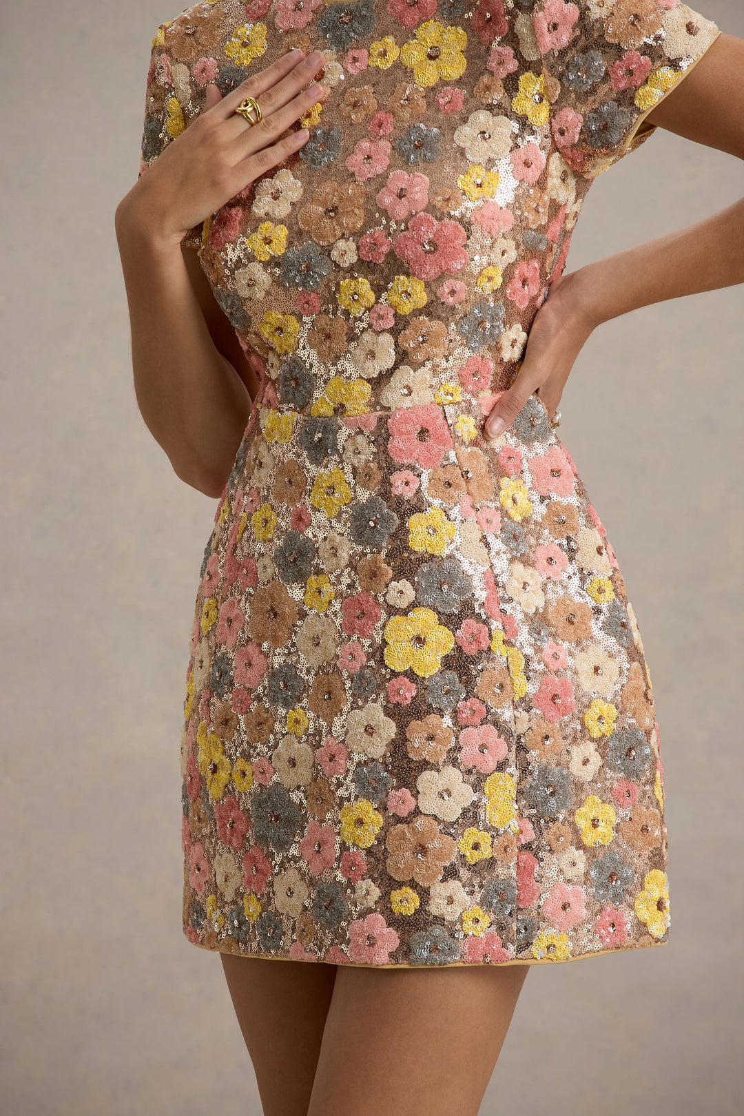 Eira | Pastel Floral Print Sequin Mini Dress