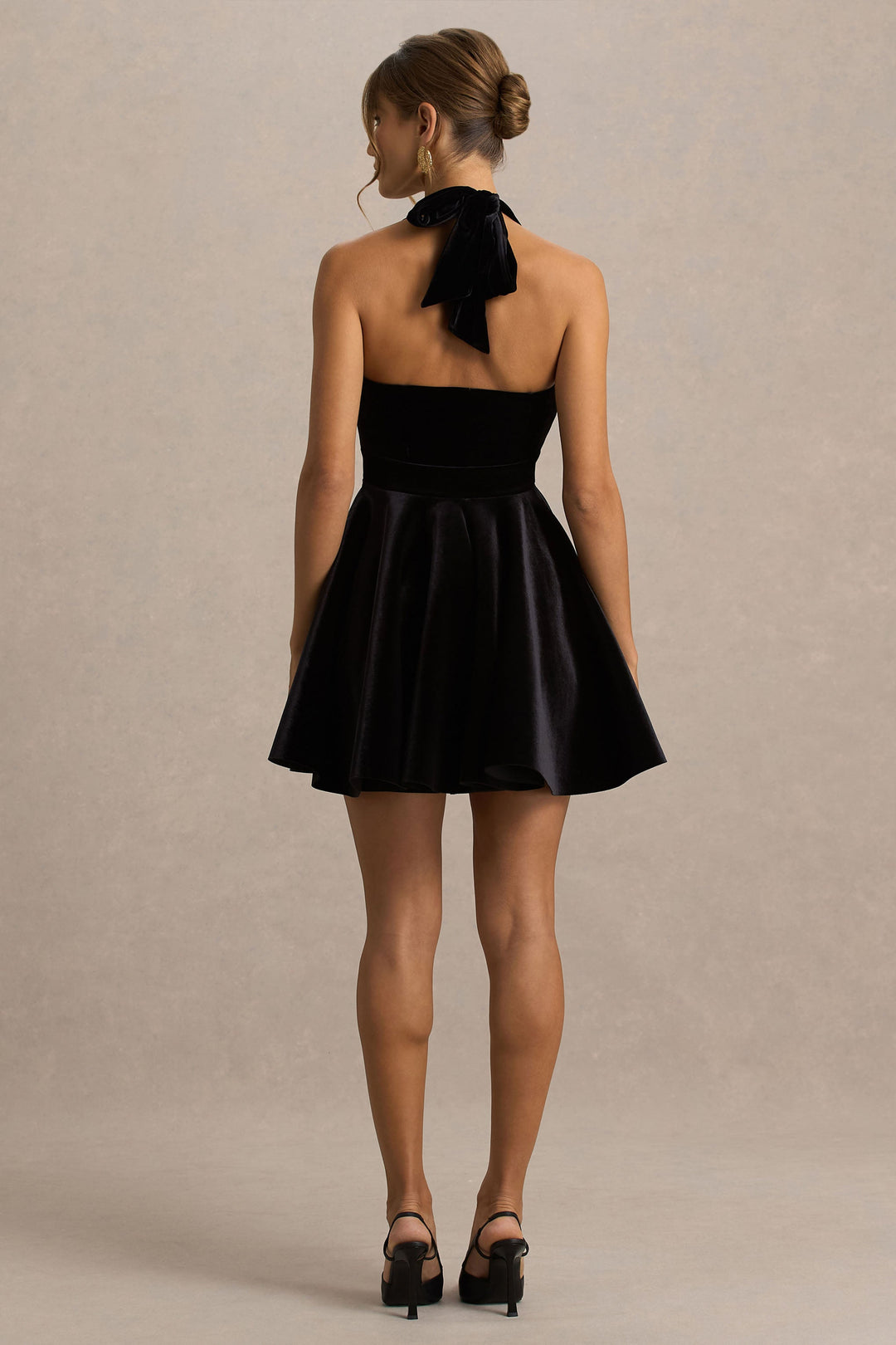 Mirage | Black Velvet Halter-Neck Mini Dress With Skater-Skirt