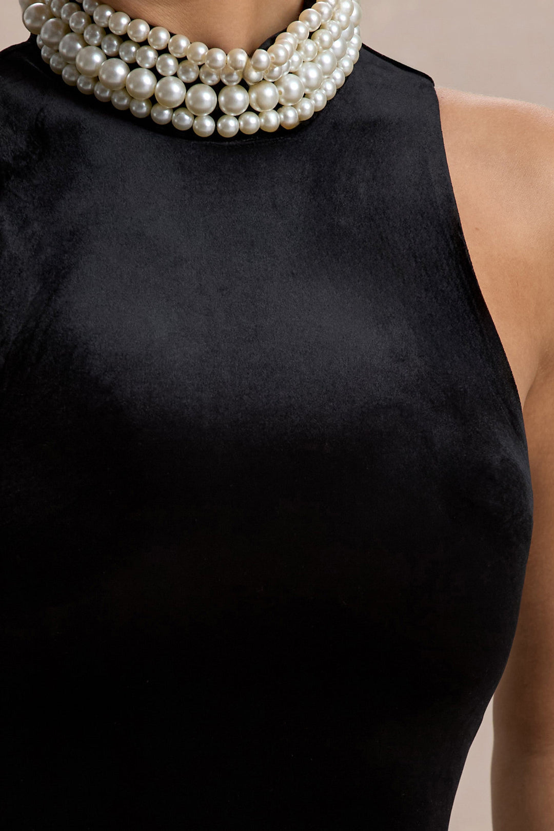 Audrine | Black Velvet Embellished High-Neck Maxi Dress