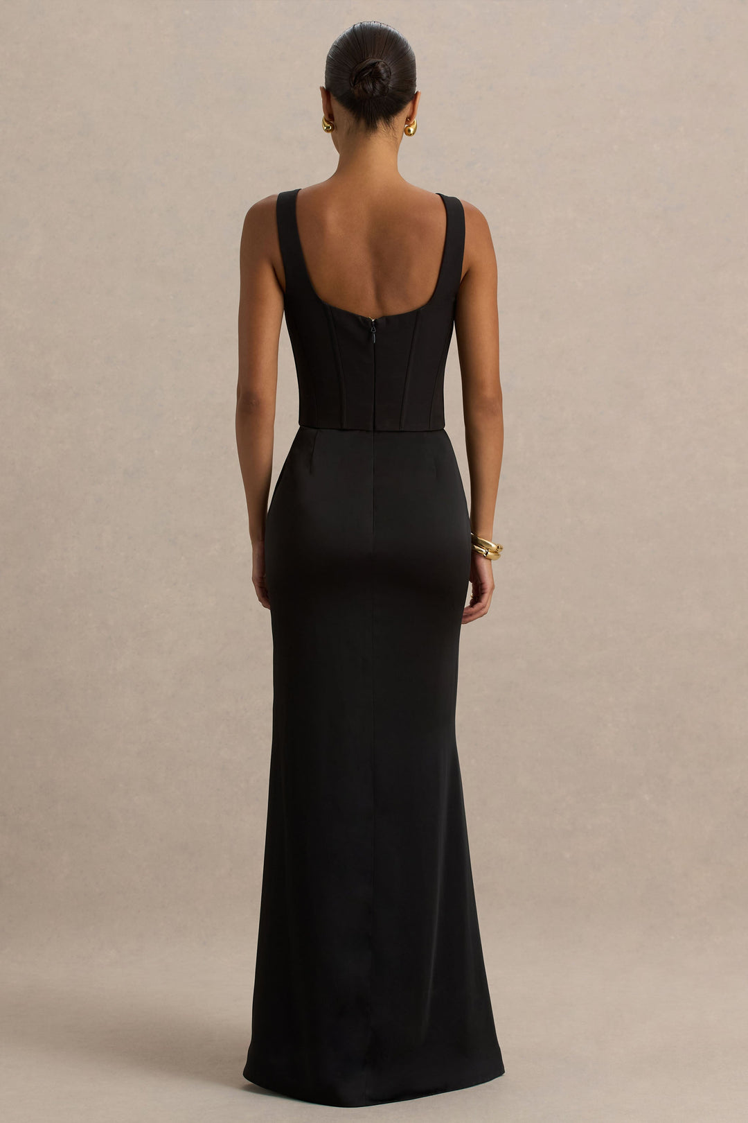 Morgan | Black Satin Corset Maxi Dress
