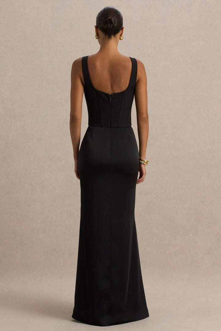 Morgan | Black Satin Corset Maxi Dress