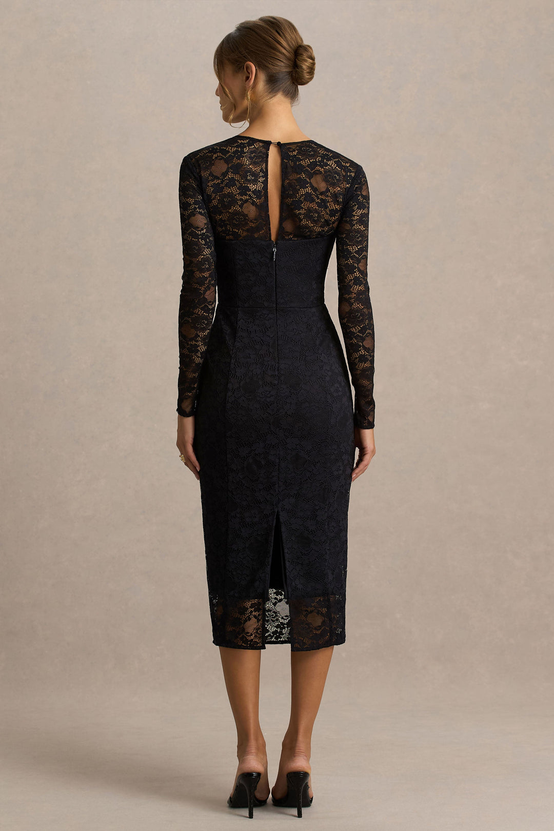 Alissa | Black Lace Square-Neck Midi Dress